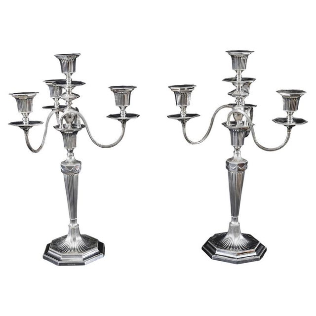 Antique Silver Plated Four Light Candelabra by Hawksworth, 19th Century, Set of 2 For Sale - Image 17 of 17