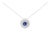 Sterling Silver Lab Grown Blue Sapphire and 1 1/5 Cttw Diamond Sunburst Pendant Necklace For Sale