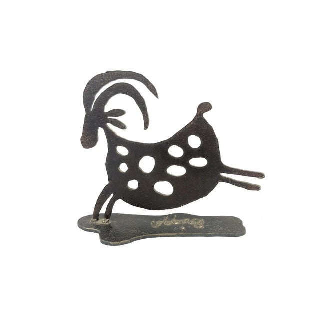 1990s Briggs Vintage Western Longhorn Sheep Iron Art Metal Sculpture Signed 7.75" For Sale - Image 5 of 5