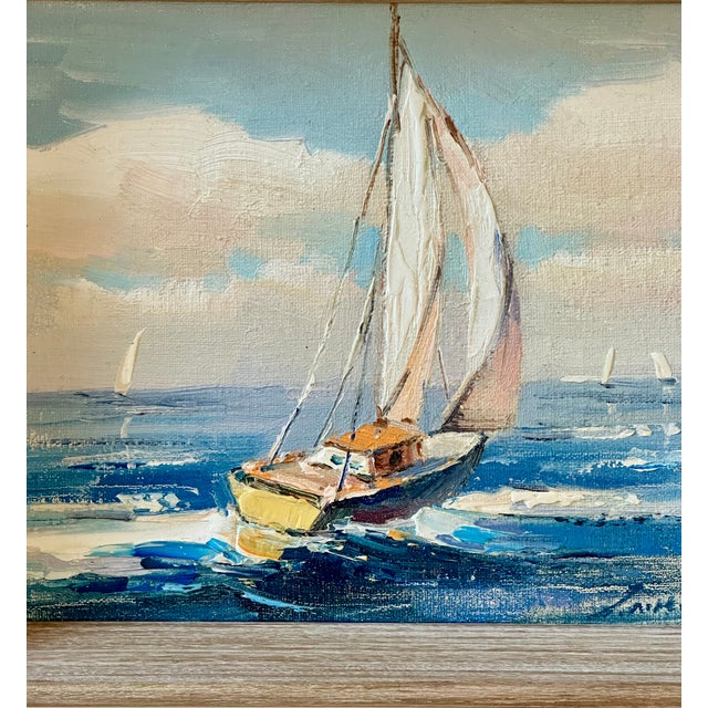 Sailboat Seascape Waves Original Oil on Canvas, by Alton (Framed) For Sale - Image 9 of 9