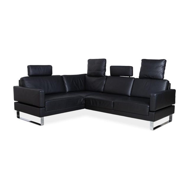 Brühl Alba Leather Corner Sofa, Black, Manual Function Sofa Couch For Sale - Image 4 of 17