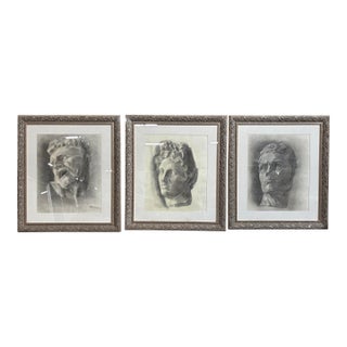 Set of Three Charcoal Portraits From the Mid 20th Century, Europe For Sale