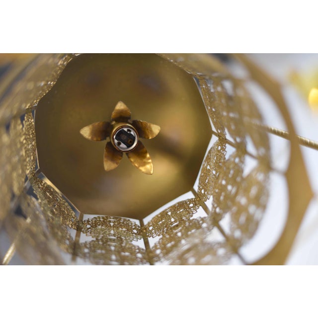 Mid Century Gothic Revival Gold Halo Ring & Crystal Chandelier For Sale In Chicago - Image 6 of 16