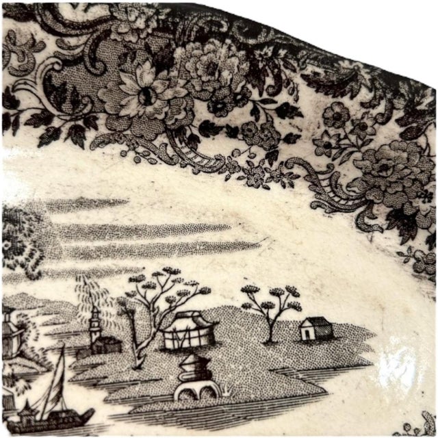 Excellent condition ~ no chips or cracks Note: there is natural crazing through due to age. Historic black/cream oblong...