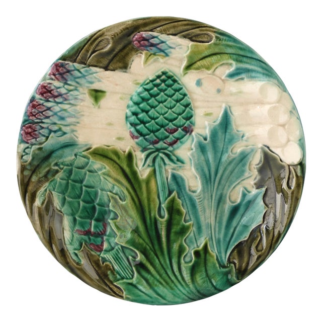 Majolica Artichoke & Asparagus Plate For Sale