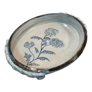 Vintage Studio Art Pottery Floral Tray Blue White