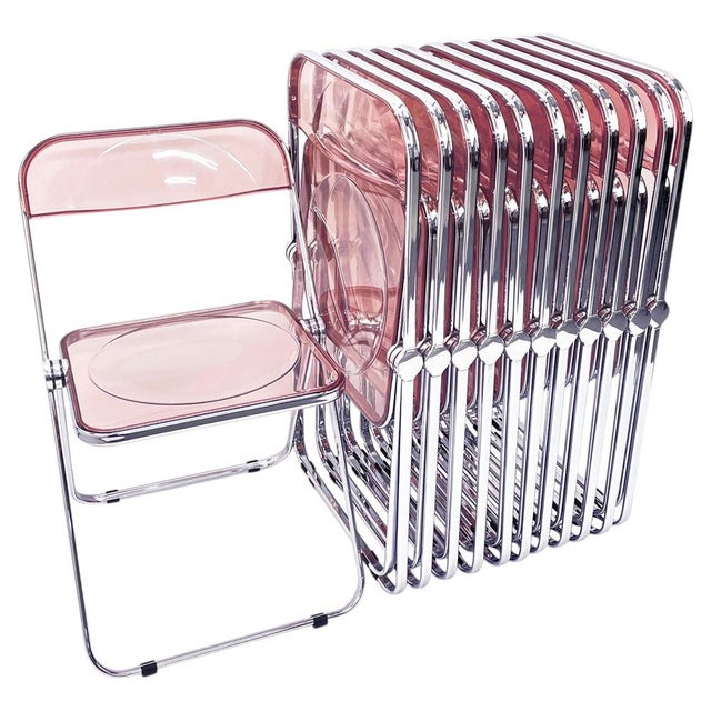 Acrylic Glass Pink and Chrome Plia Chairs by Piretti for Castelli, Italy, 1970s, Set of 12 For Sale - Image 18 of 18