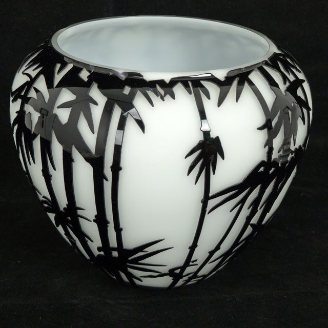 Black Contemporary Mid-Century Modern Revival Black & White Cased Glass Bamboo Vase For Sale - Image 8 of 12