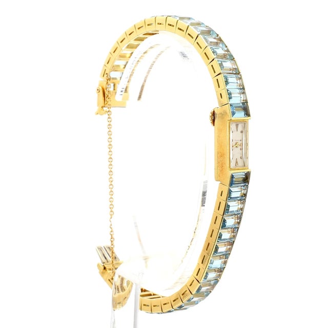 Vintage Blancpain Rayville Gold Ladies Watch on Aquamarine Bracelet For Sale In Miami - Image 6 of 10