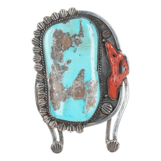 Colossal Vintage Native American Silver, turquoise, and coral Naja pendant For Sale