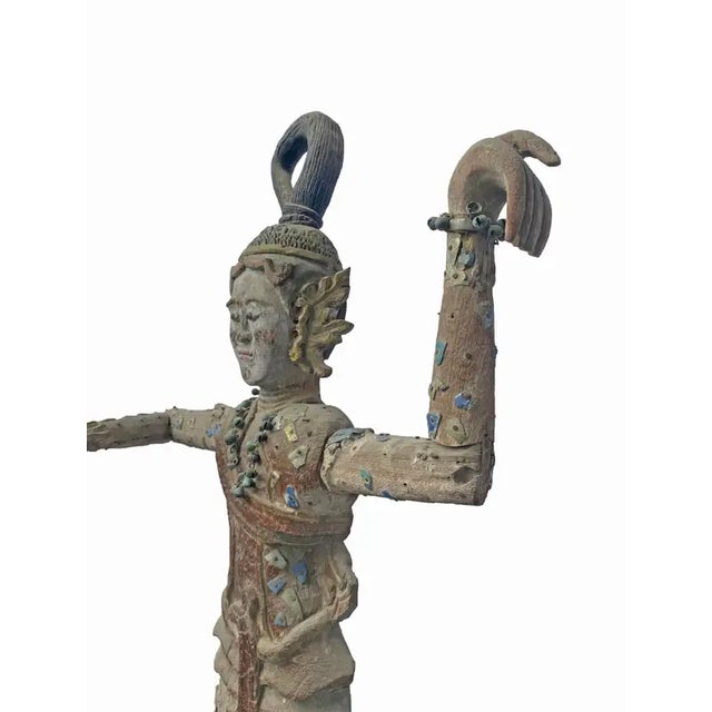 Life-Sized Burmese Wooden Teak Nat Statue Spirit Guardians Pair, Early 20th Century For Sale - Image 11 of 17