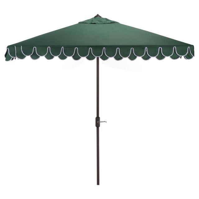 Dark Green Elegant Valance 7.5 Ft Square Umbrella, Hunter Green With White Trim For Sale - Image 8 of 8
