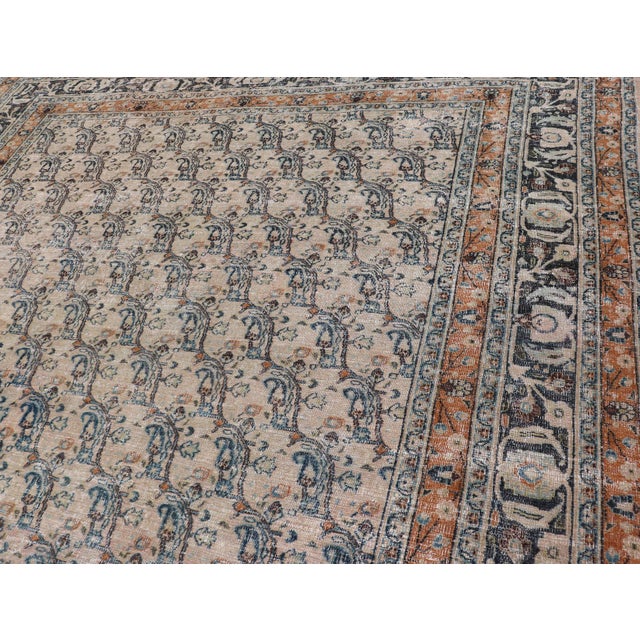 Antique Ne Persian Khorasan Rug in Diagonal Paisley Design With Gray & Sand 8'0 X 10'10 For Sale - Image 9 of 10