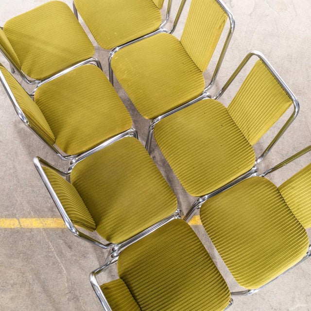 Olive Green Upholstered Chrome Framed Stacking Dining Chairs, 1980s, Set of 8 For Sale - Image 9 of 12