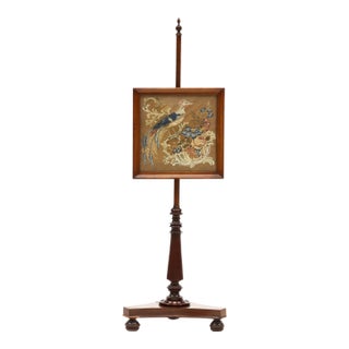 Antique English Mahogany Pole Screen For Sale