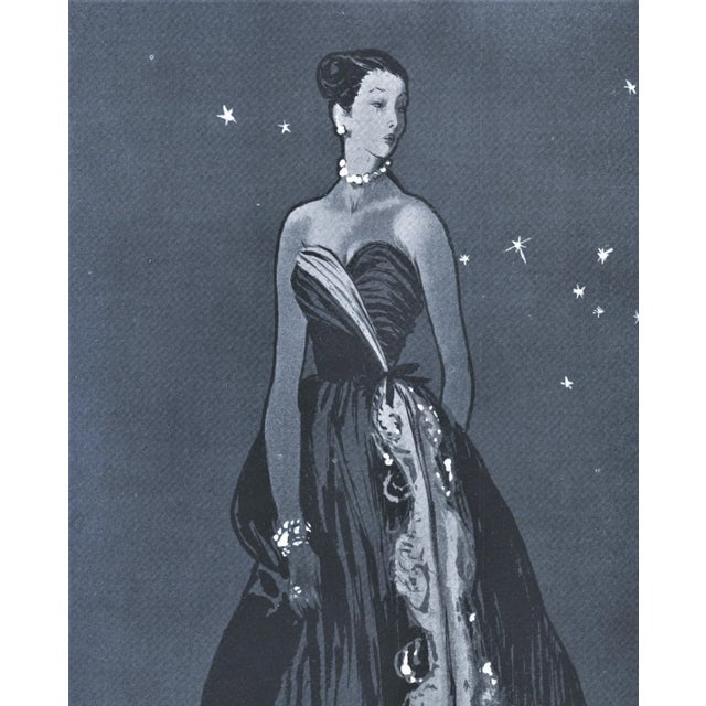Mid-Century Modern 1946 Pair -Vintage Mid-Century Evening Fashion Prints by Gruau For Sale - Image 3 of 8