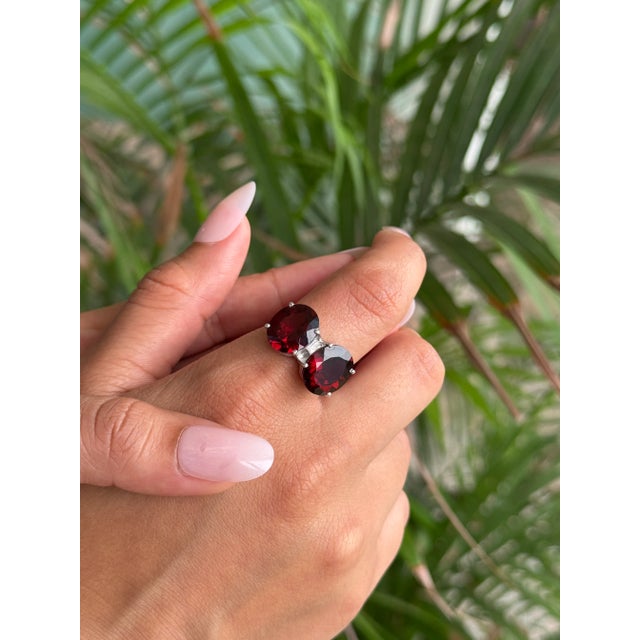 Toi Et Moi Red Garnet Two Stone Ring for Women Set in 925 Silver - Size 6 For Sale - Image 6 of 12