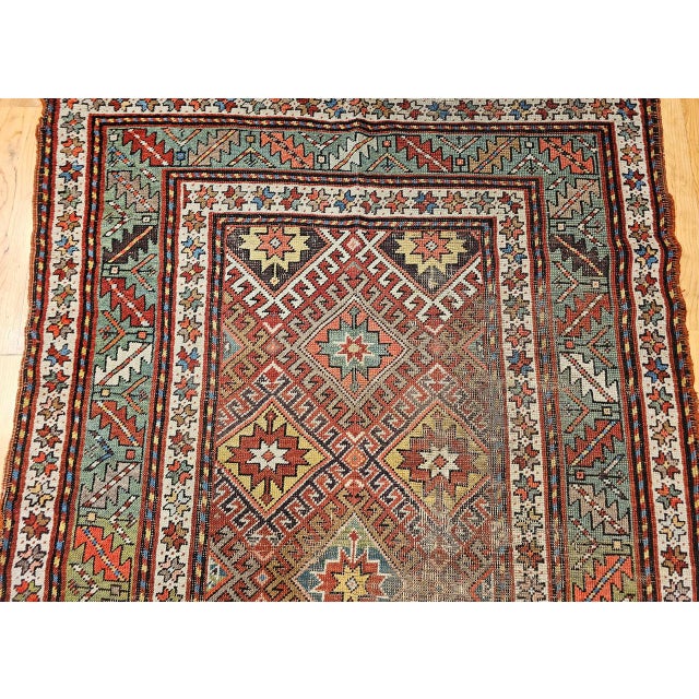 Antique Caucasian Kazak Area Rug, Handwoven Allover Design, Red & Green, 5' x 8' For Sale - Image 12 of 18