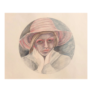 1970s Adrienne Anderson Self Portrait Drawing