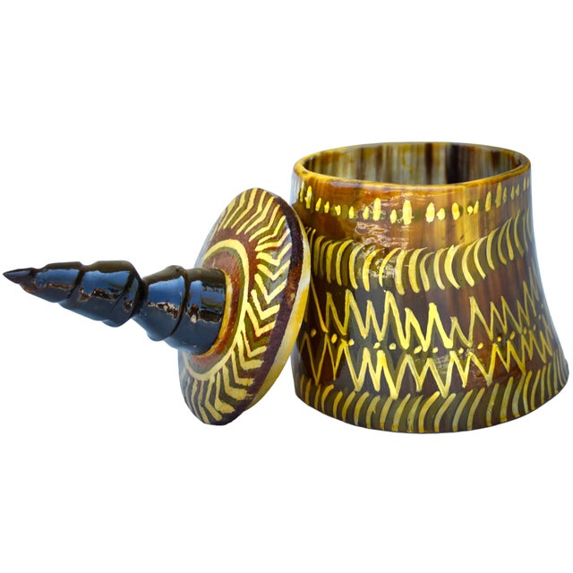 Vintage Handmade West-African Box W/ Natural Horn Hues For Sale - Image 4 of 6