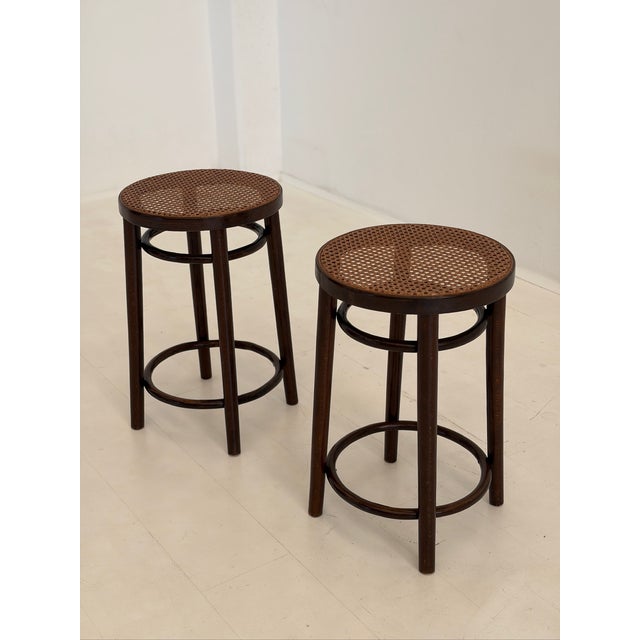 1950s Vintage Stools in Wood and Vienna Straw, 1950s, Set of 2 For Sale - Image 5 of 8