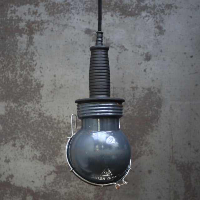 Vintage Industrial Blue Enamel Work Pendant Lamp For Sale - Image 6 of 7