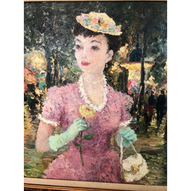 Impasto Impressionist Oil on Canvas of Woman With Rose Attributed to Dietz Edzard For Sale In New York - Image 6 of 12