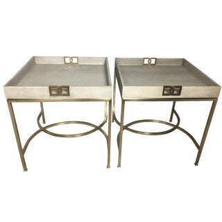 Bernhardt Leather & Brass Tray Tables - A Pair For Sale
