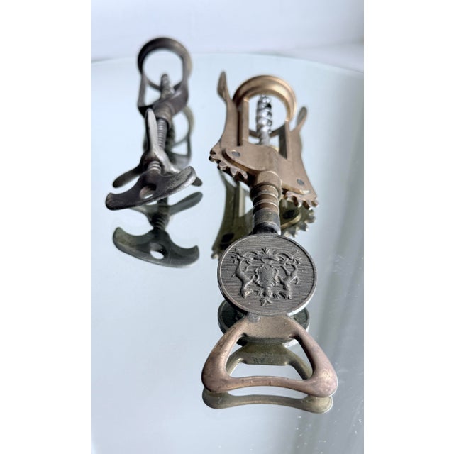 1950s Mid-Century Modern Italian Brass Winged & Silver Rack-and-Pinion Corkscrew Wine Opener Set For Sale - Image 11 of 11