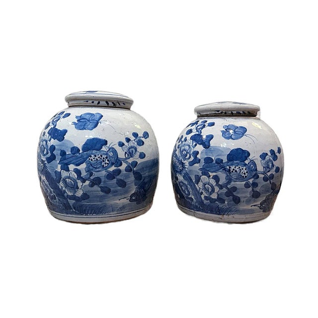 Chinoiserie Blue and White Aviary Chinoiserie Ginger Jars - a Pair For Sale - Image 3 of 5