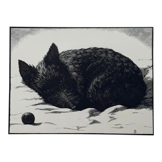 1937 Leo Meissner Watchful Waiting Scottish Terrier Wood Engraving For Sale