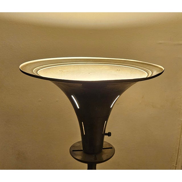 1930s Art Deco Torchiere Brass Trumpet Shade Floor Lamp For Sale - Image 14 of 15