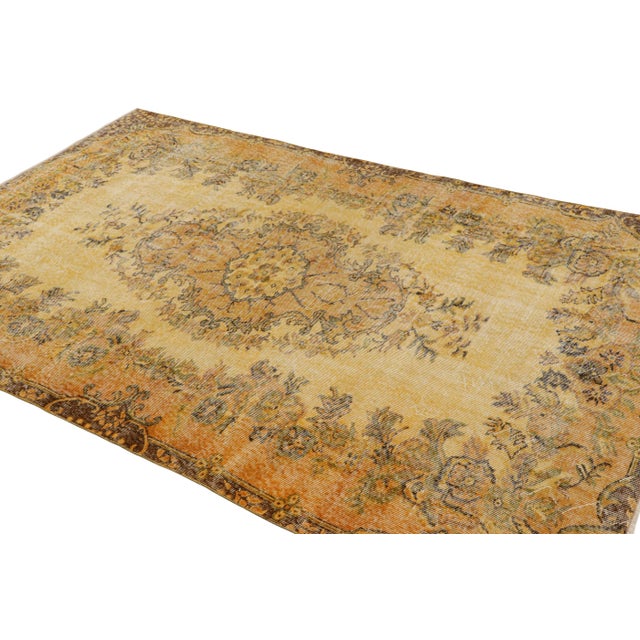 Rug & Kilim Vintage Turkish Distressed Rug in Gold With Geometric Medallion From Rug & Kilim For Sale - Image 4 of 8