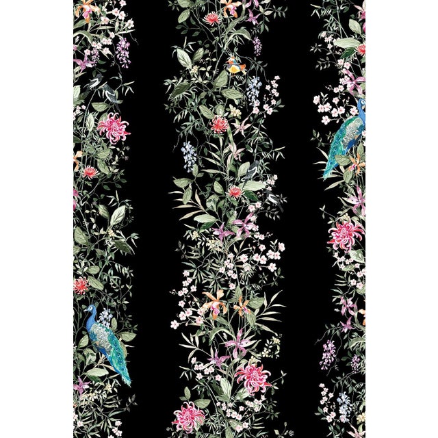 Mahjong Floral Stripe Grasscloth Wallpaper by House Party | Blank Black | 6 Yards For Sale - Image 4 of 8