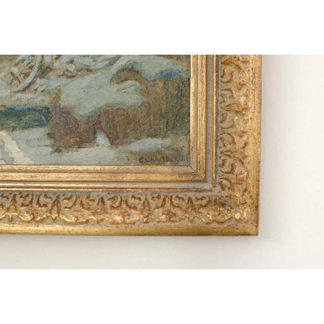 American 1900's Original Signed & Framed Oil Painting of Old Log Bridge by American Artist Curtis Chamberlin For Sale - Image 3 of 8