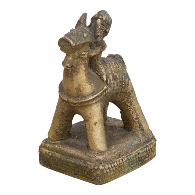 Vintage Tarnished Brass Indian Figurine For Sale