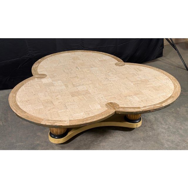 Wood Maurice Bailey for Monteverdi Young Tessellated Travertine Trefoil Coffee Table c.1970s For Sale - Image 7 of 14
