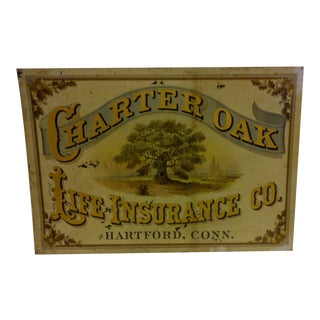 Vintage Metal "Charter Oak" Advertising Sign For Sale