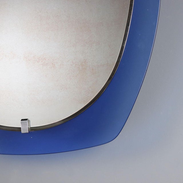 Glass Vintage Mirror with Blue Glass, Italy, 1960s For Sale - Image 7 of 10