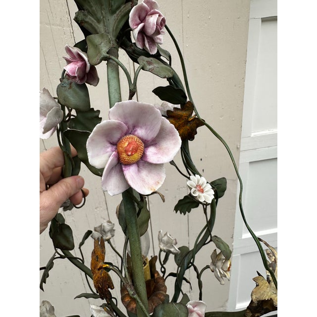 Vintage Floral and Metal Single Bulb Hanging Fixture For Sale In New York - Image 6 of 10
