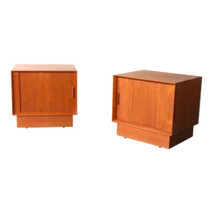 1960s Danish Mid-Century Modern Teak Tambour Door Nightstands by Falster
