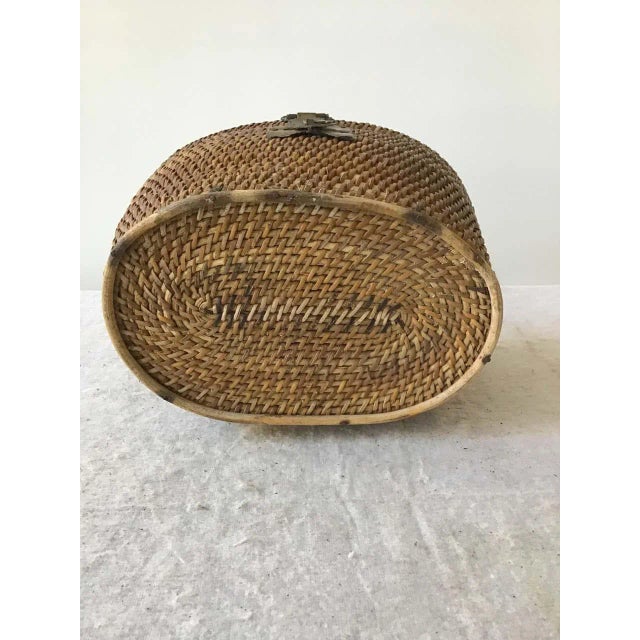 1920s Chinese Wicker and Brass Lunch Basket For Sale - Image 4 of 13