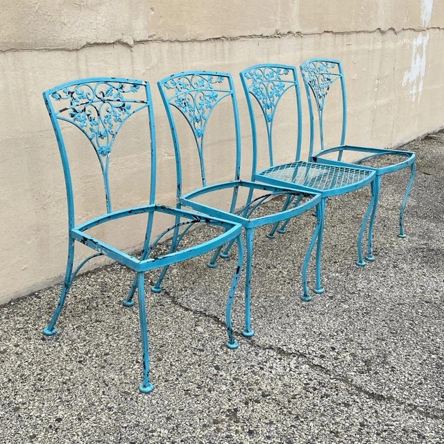 Vintage Woodard Orleans Pattern Wrought Iron Garden Patio Dining Chairs Set of 4 For Sale - Image 9 of 9