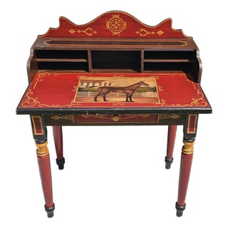Three Hands Corp. Hand-Painted Equestrian Folk Art Secretary Desk For Sale