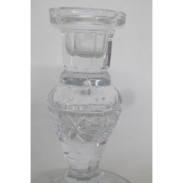 Glass Clear Lead Crystal Candlestick Holders 2pc Pair Fan Cut Made in Yugoslavia 5172b For Sale - Image 7 of 10