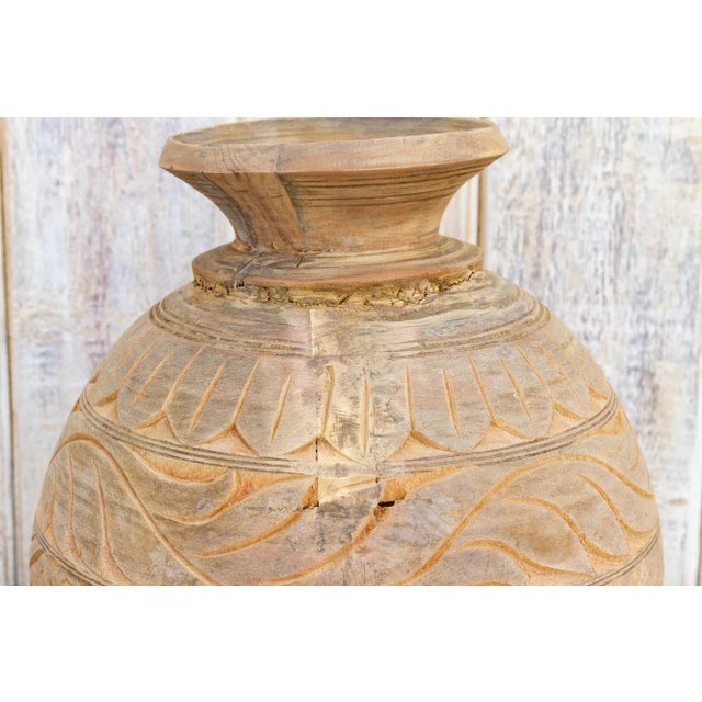Wood Carved Bleached Naga Water Pot For Sale - Image 7 of 11