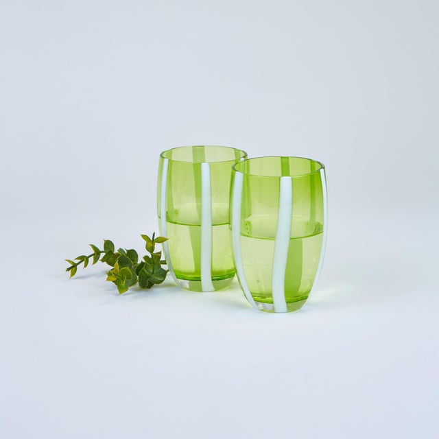 Gessato Tumbler (Set of 2) - Apple Green For Sale - Image 4 of 5