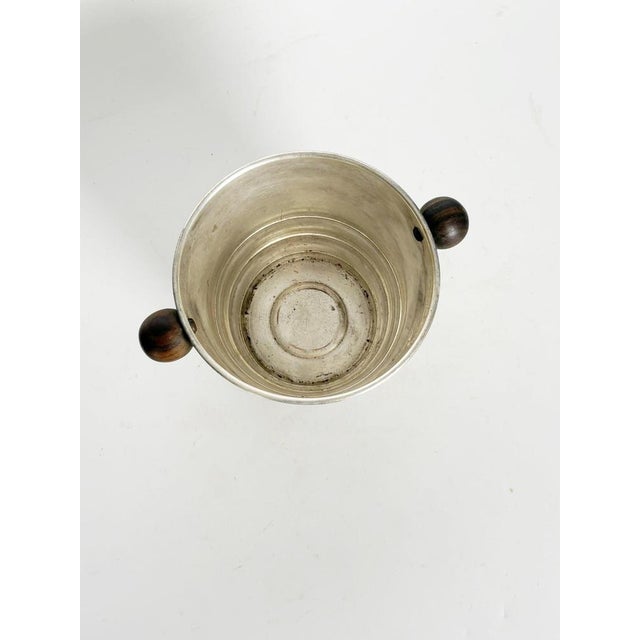 Art Deco Ice Bucket in Silver-Plated Metal and Wood, France, 1940s For Sale - Image 4 of 11