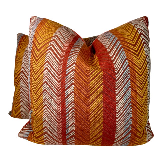 Jane Churchill "Medina Stripe" in Red 22" Pillows-a Pair For Sale