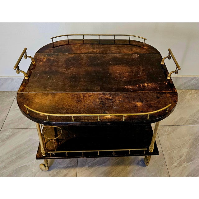 1950s Lacquered Goat Skin Bar Cart by Aldo Tura, Italy For Sale - Image 10 of 18